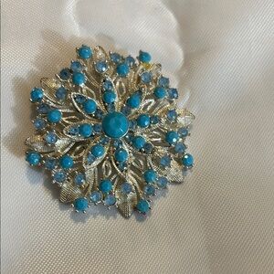 Vintage Elegant Silver and Blue Enamel Brooch